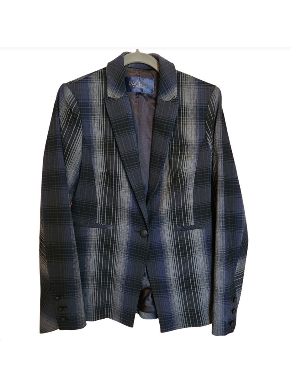RACHEL ROY SYLVIE BLUE BLACK PLAID ONE BUTTON BLAZER NWOT SIZE 2